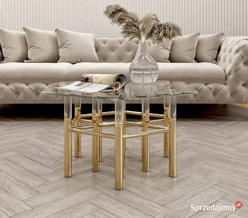 Złoty stolik kawowy ława szklana Glamour Nowy Sącz