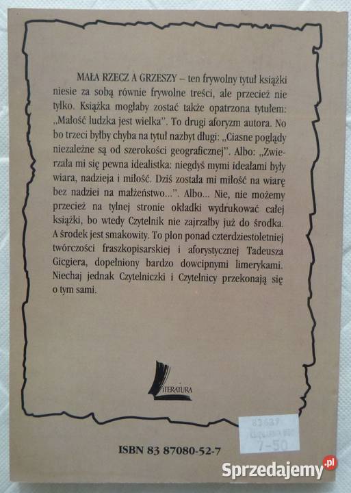 Mała rzecz a grzeszy Tadeusz Gicgier Proza i poezja