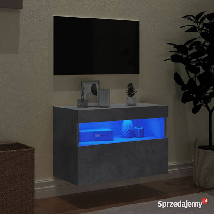 Ścienna szafka TV z LED szarość betonu 60x30x40 Warszawa