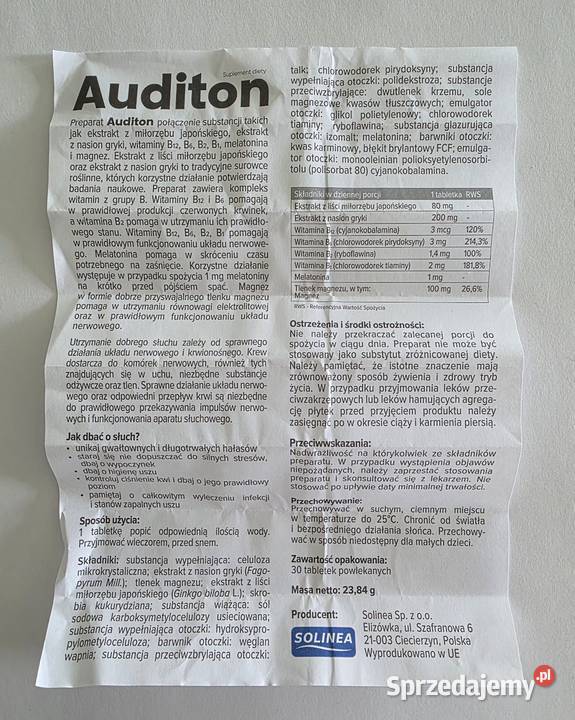 Suplement diety AUDITON Solinea słuchszumy Pozostałe sprzedam