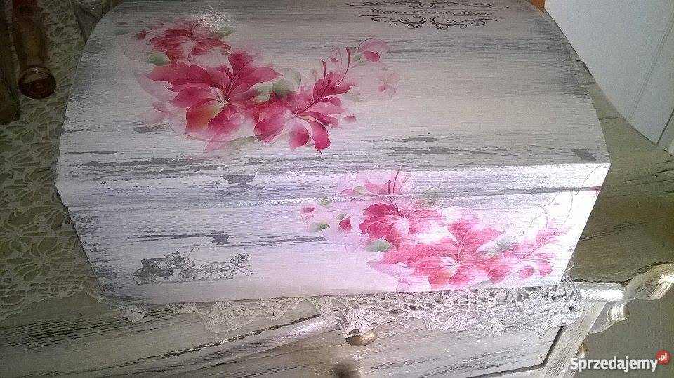 Szkatułka drewniana decoupage DUŻA biały Legnica