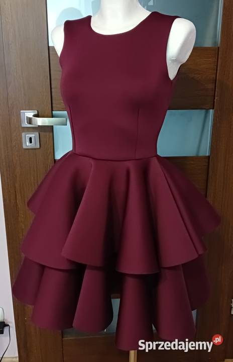 Bordowa burgundowa elegancka piankowa sukienka różowy Krosno