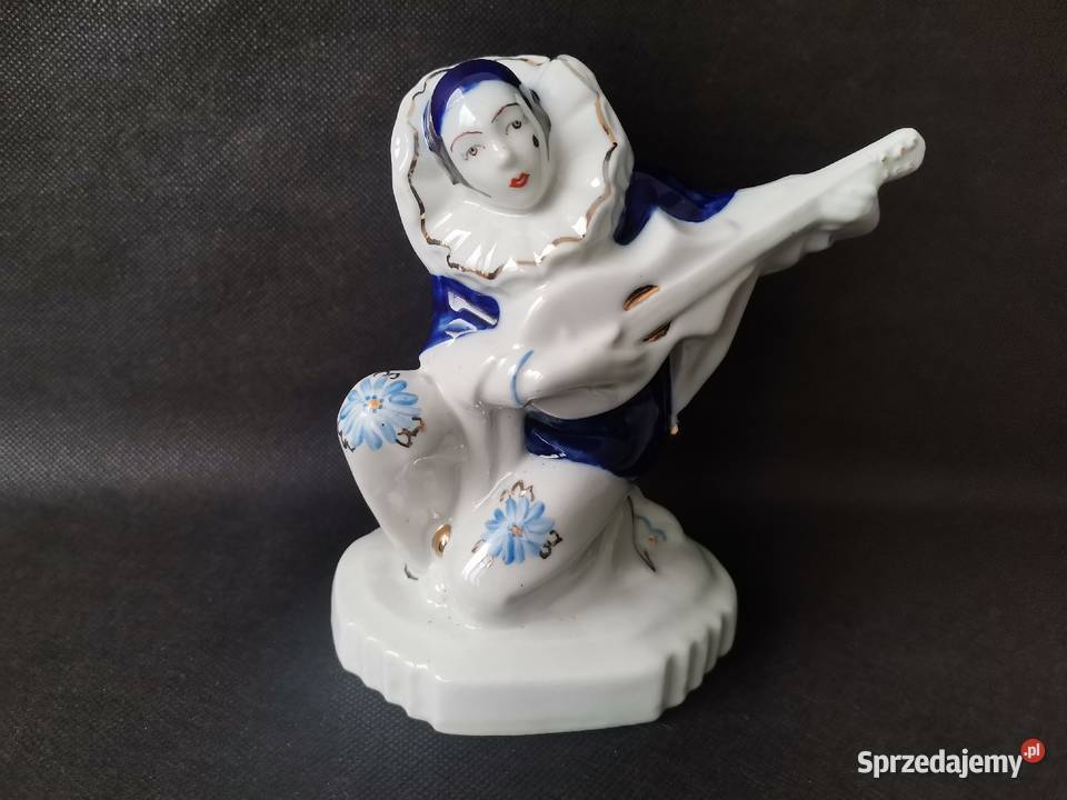 Stara figurka porcelanowa Pierrot Grajek Janina śląskie Katowice