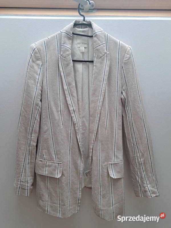 Lniany żakiet w paski HM rozmiar 34 biały Trąbki Wielkie sprzedam