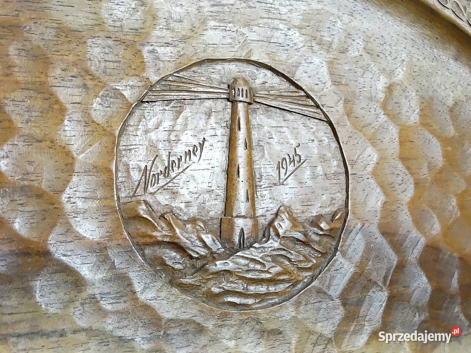Zabytkowa ręcznie rzeźbiona taca drewniana 1945