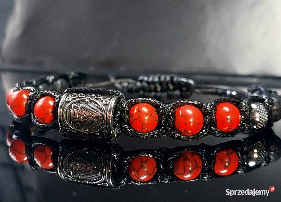 BRANSOLETKA RUNA VALKNUT STAL KAMIEŃ LAWA SZER Kraków