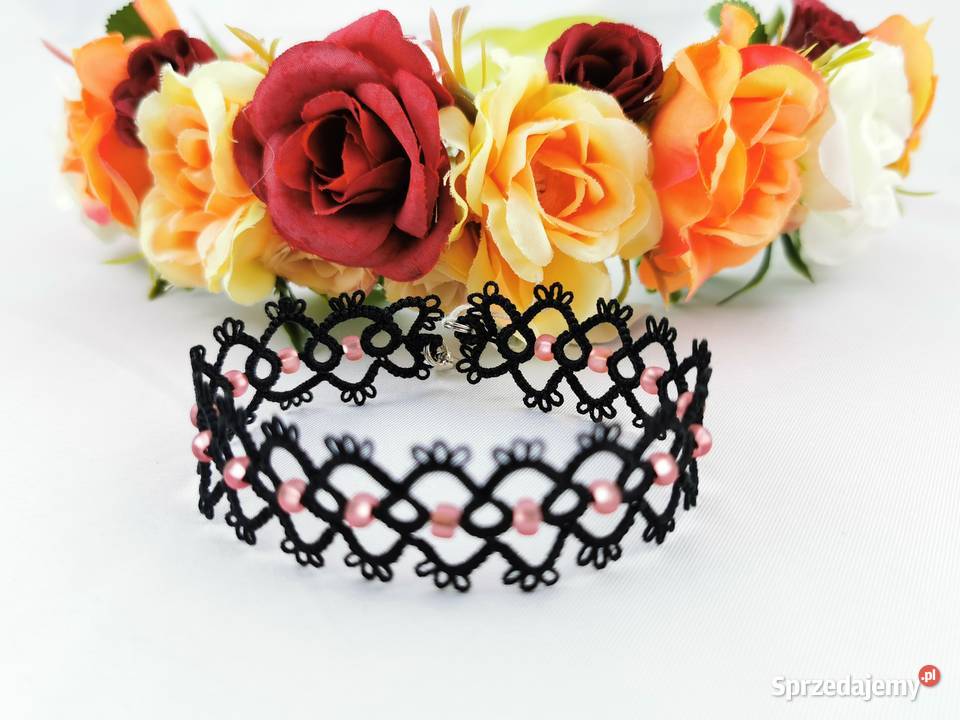 Bransoletka frywolitkowa Wiśniowa