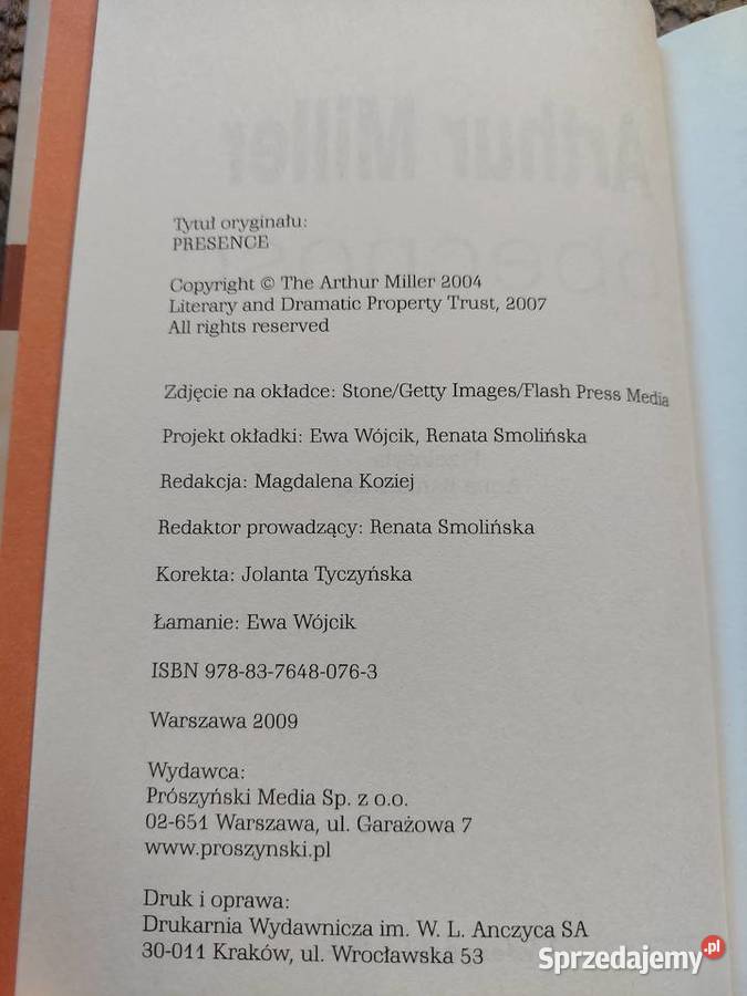 nowa OBECNOŚĆ Arthur Miller Rok wydania 2009 Kraków sprzedam