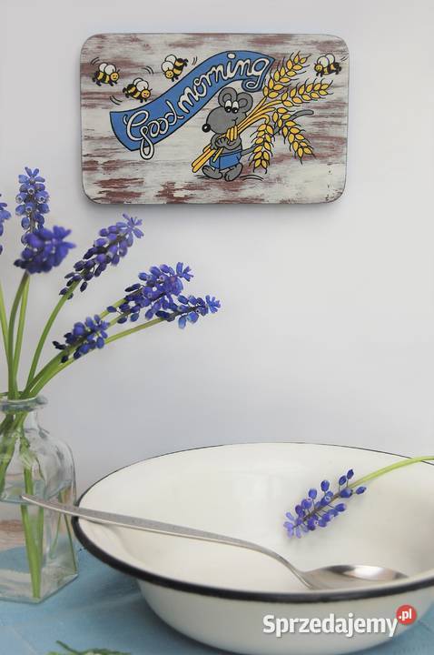 Good Morning ręcznie malowana zawieszka drewno wielokolorowy