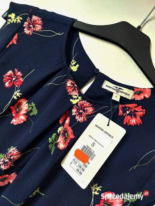 Bluzka granatowa kwiaty S 36 Hampton Republic Warszawa sprzedam