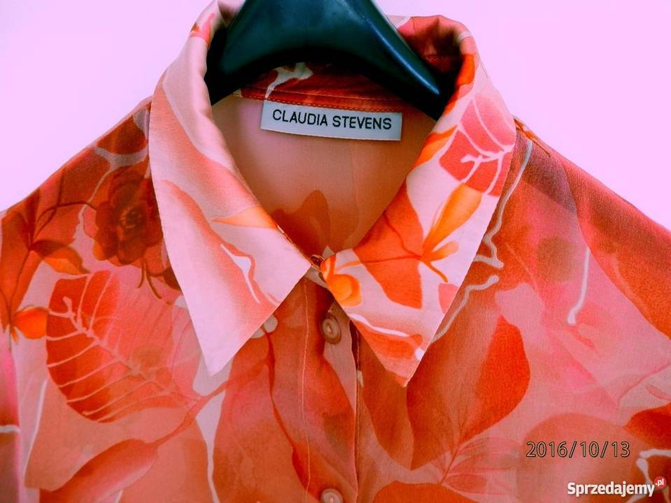 Koszula Bluzka w Różowe Kwiaty Zwiewna Szyfonowa różowy Bluzki i koszule podlaskie Łomża