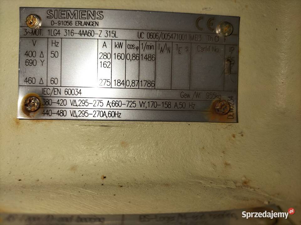 Silnik elektryczny 160kw 1486obr B3 pod falownik Pozostałe kujawsko-pomorskie Toruń