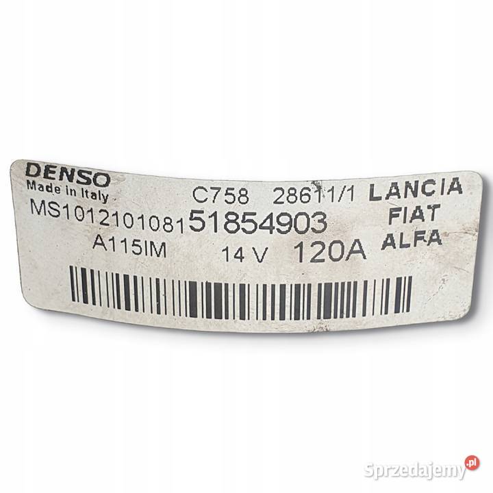 ALTERNATOR Alfa Romeo Mito 14 T 51854903 120A Układ elektryczny silnika Chełm