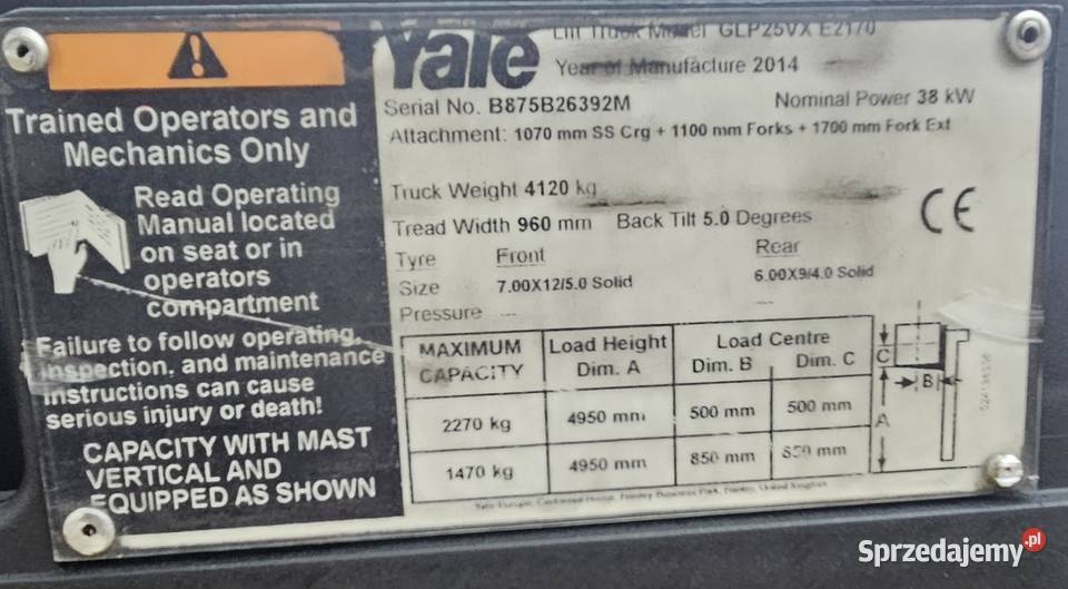 Wózek widłowy YALE GLP25VX LPG 25 T 2014r Oborniki