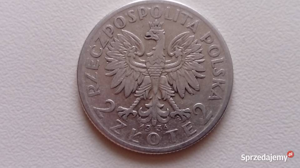 Moneta 2 1934 r Głowa kobiety Srebro rzadsza wielkopolskie Mosina