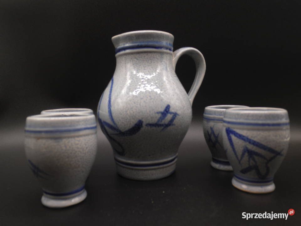 Ceramiczny dzbanek i 4 kubki Antyki Raszków