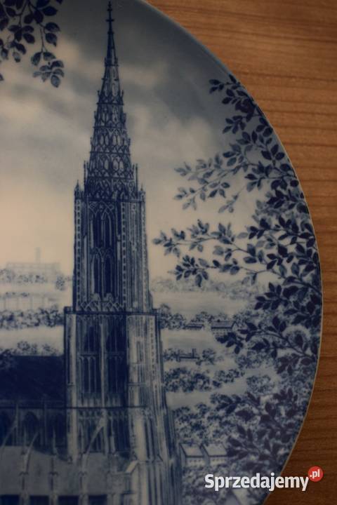 Katedra w Ulm Ulmer Munster kobaltowy talerz Porcelana i szkło kujawsko-pomorskie Chełmno