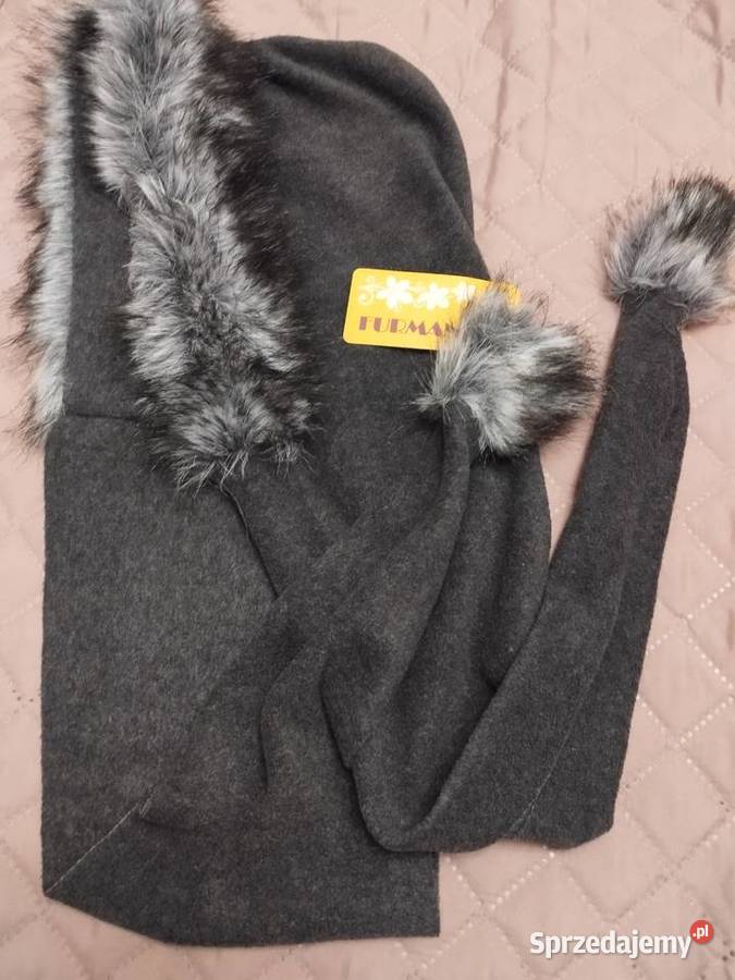 Czapka z szalikiem damska z futerkiem Nowa z Warszawa