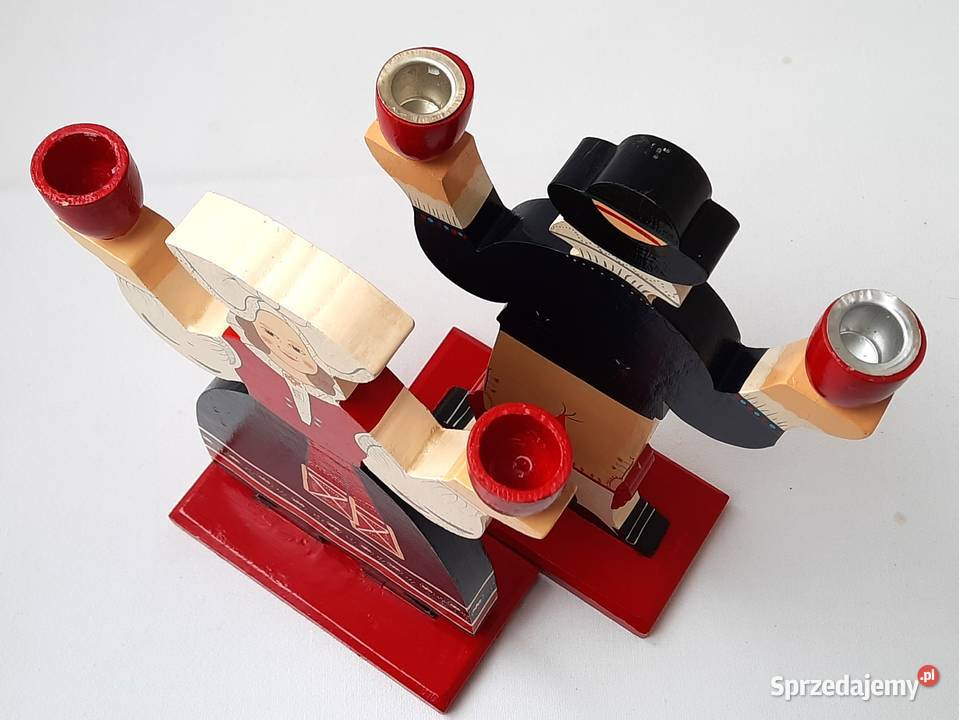 Stary drewniany świecznik Szwecja 2 sztuki