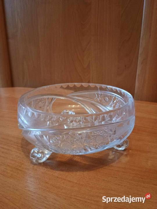 Średnia kryształowa okrągła misa z nóżkami PRL Bytom