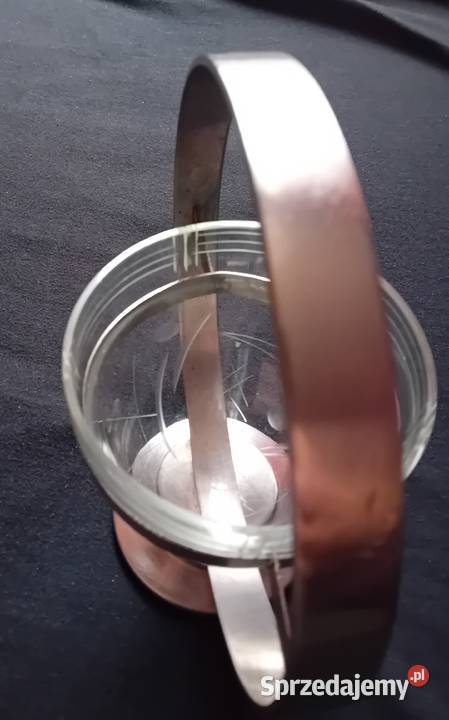 Piękna niklowana cukiernica ze szklanym wkładem Koźminek sprzedam