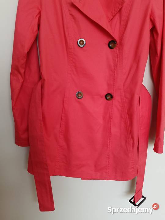 Damski Trencz Różowy z Paskiem Dwurzędowy Wiosenna/Jesienna  Gdynia