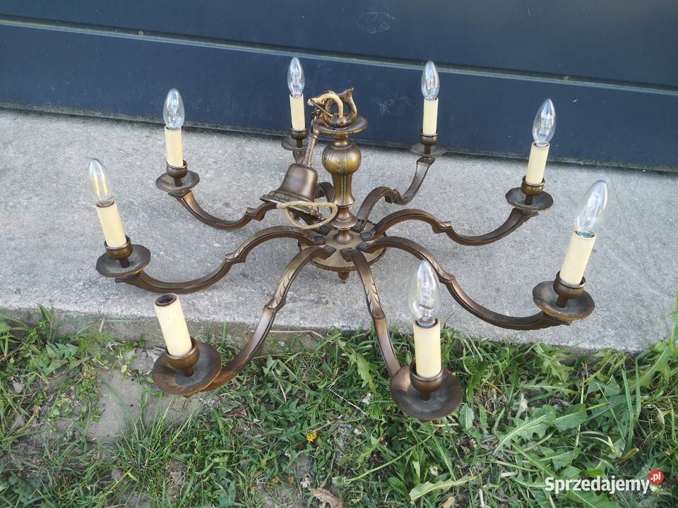 Duży żyrandol mosiężny 8ramienny Aleksandrów Łódzki