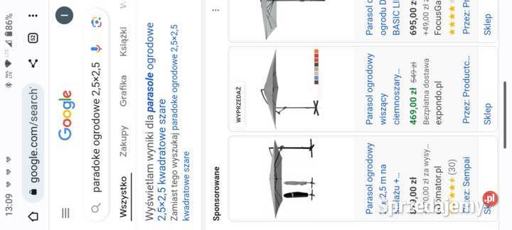 Parasol ogrodowy szary 2525 kwadratowy Tarnogród