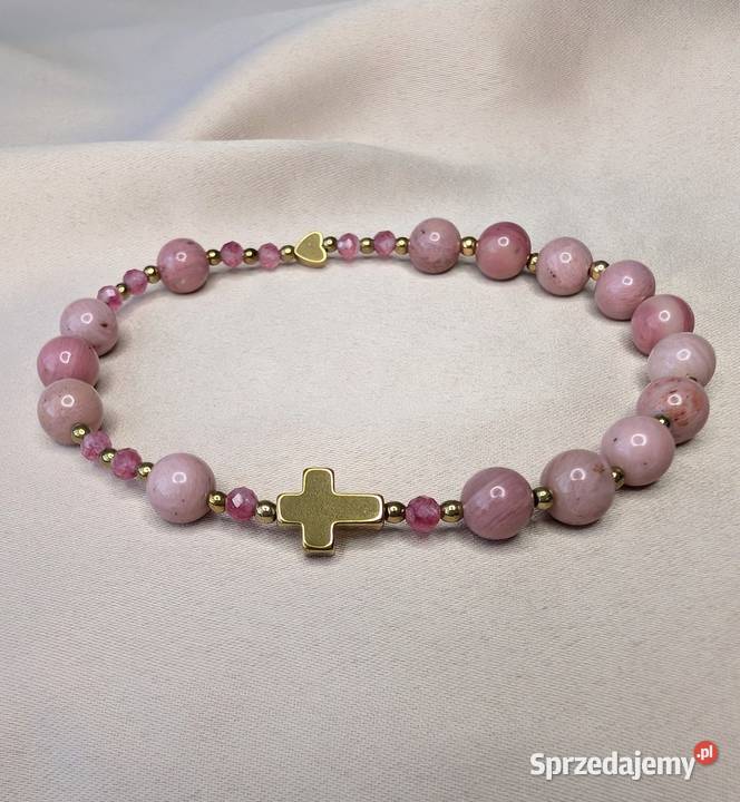 Bransoletka różaniec kamienie rodonit turmalin Wrocław