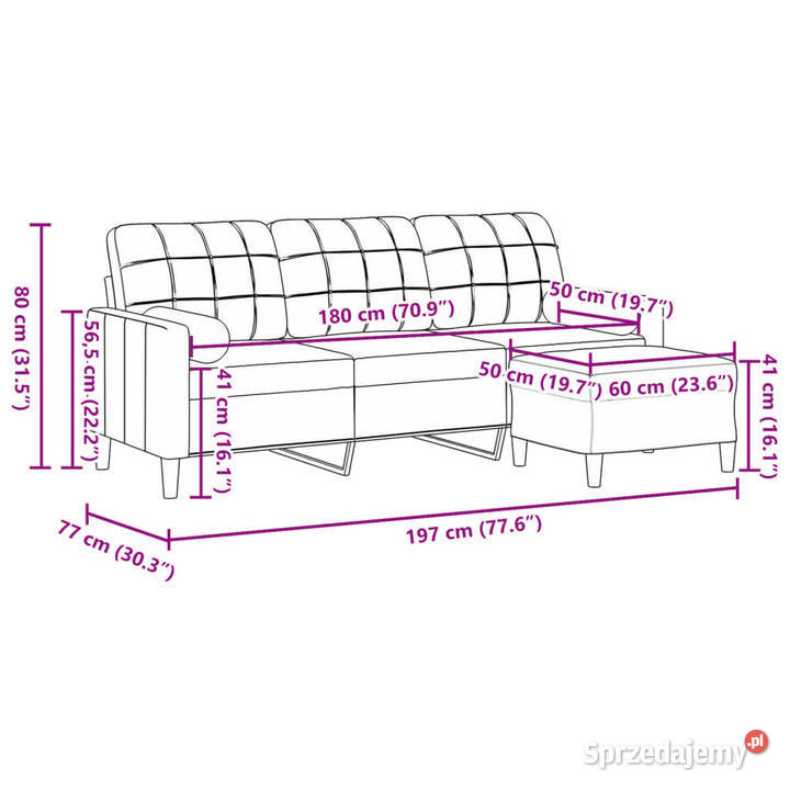 3osobowa sofa z podnóżkiem jasnoszara 180 Warszawa