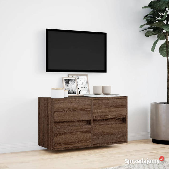 Ścienna szafka TV z LED brązowy dąb 80x31x45 Warszawa sprzedam