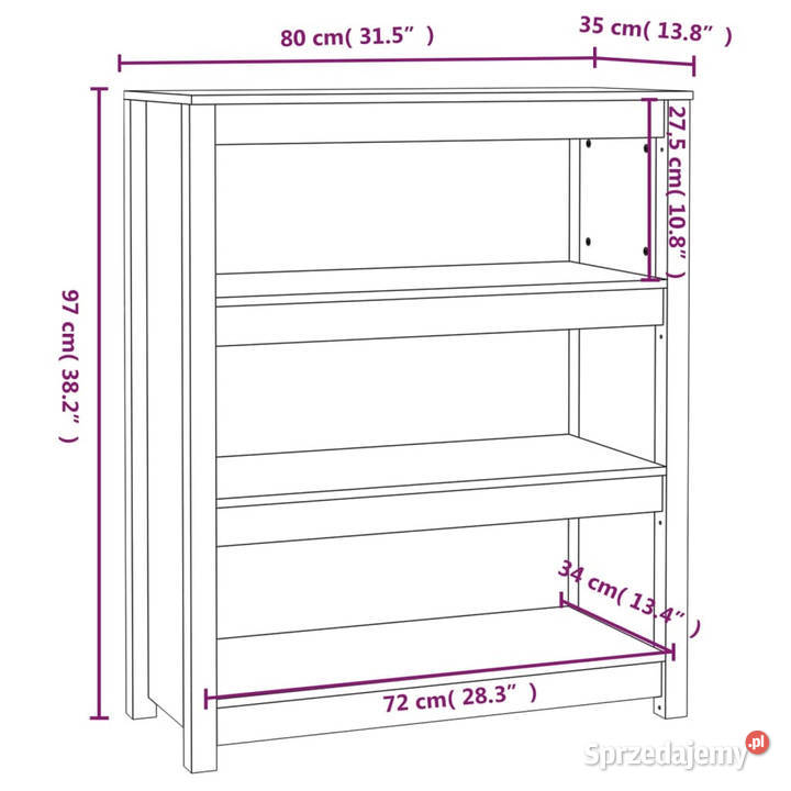 Regał na książki biały 80x35x97 lite drewno
