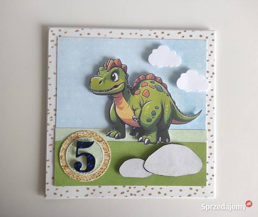 Kartka ręcznie robiona na urodziny z dinozaurem