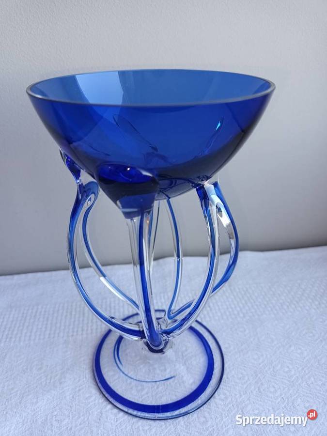 Piękny puchar niebieskie kobalt szkło Ceramika i szkło Gdańsk