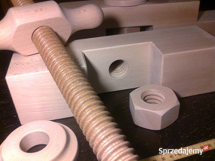 Śruby nakrętki pokrętła szpilki łby drewniane