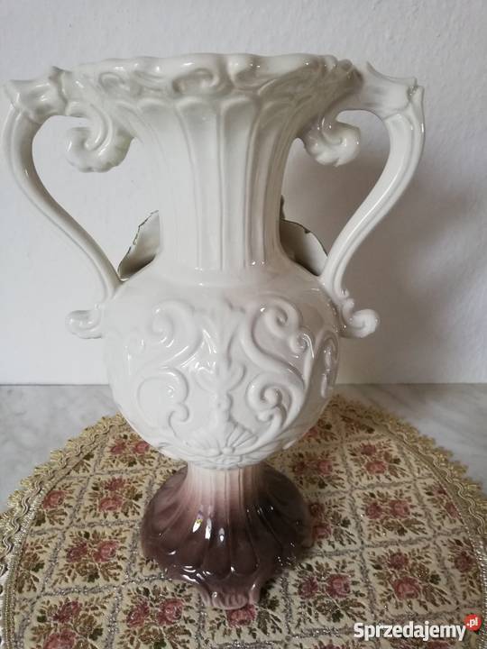 Okazały wazon z różą porcelana Capodimonte Gorlice