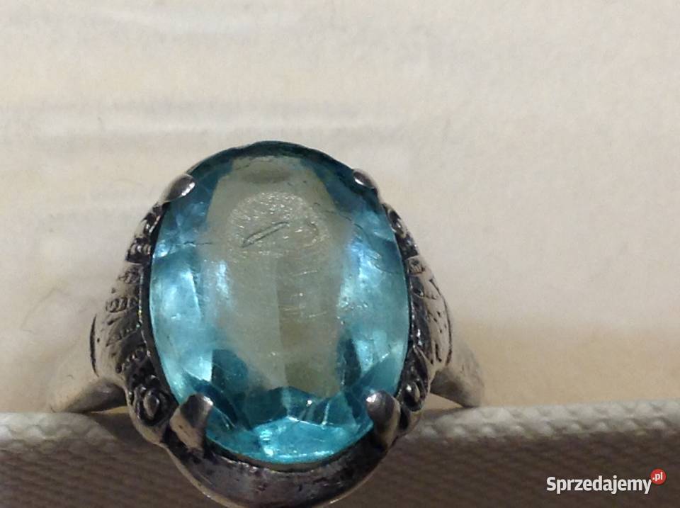 Stary Srebrny Pierścionek z Akwamarynem Srebro Nowa Sól