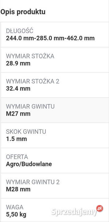 Końcówka drążka ładowarki Holland 87669494 Września