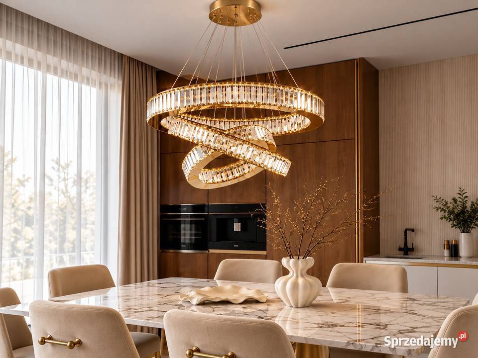 Żyrandol złoty kryształowy glamour ring lampa Lampy wiszące