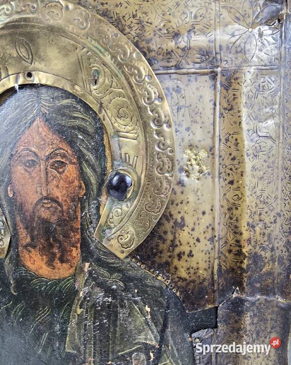 Stara ikona na desce Chrystus Pantokrator 312625 Bronisze