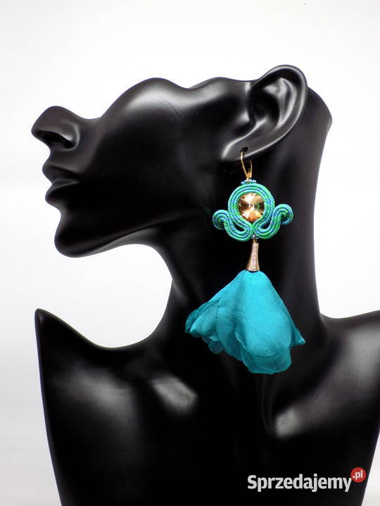 KOLCZYKI MORSKIE Z SZYFONOWYM KWIATEM SUTASZ mazowieckie Warszawa sprzedam