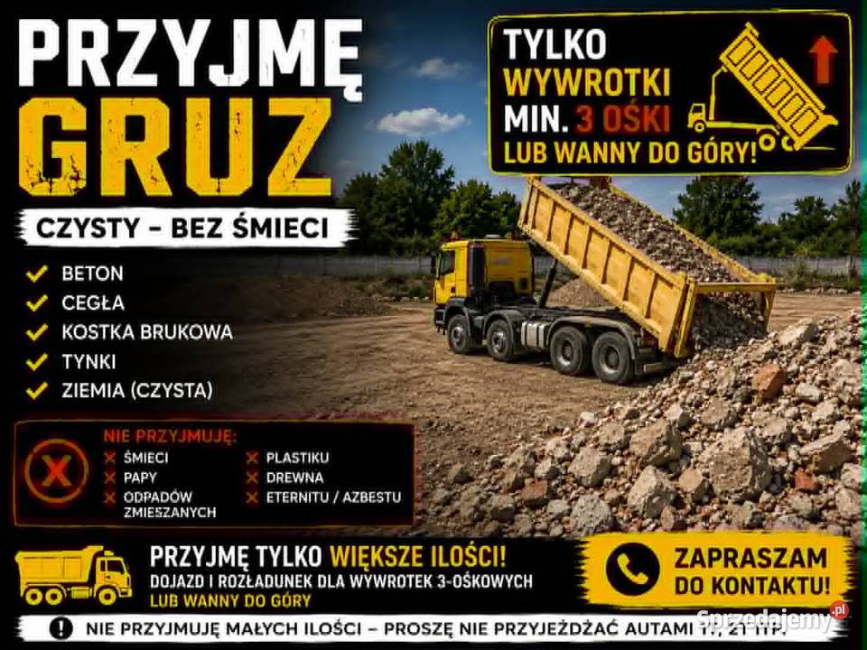 Przyjmę GRUZ CZYSTY cegły kostka ziemia Zielniki