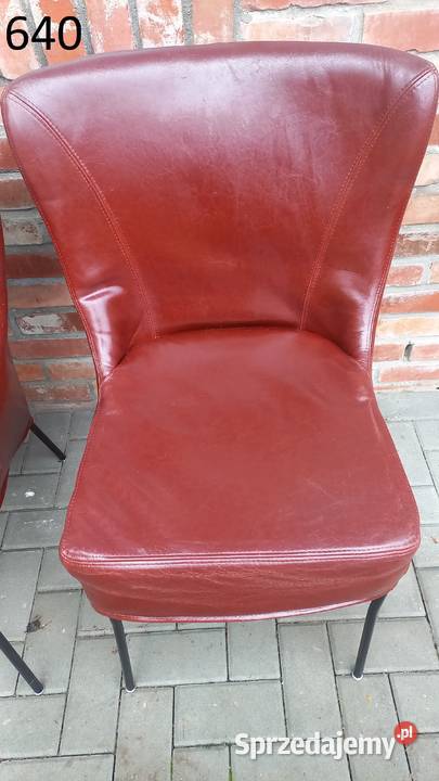 Krzesła skórzane na metalowych nogach 4 brązowo Antyki, Sztuka, Kolekcje Gawroniec