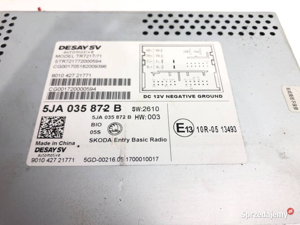 RADIO SKODA RAPID 5JA035872B ODTWARZACZ