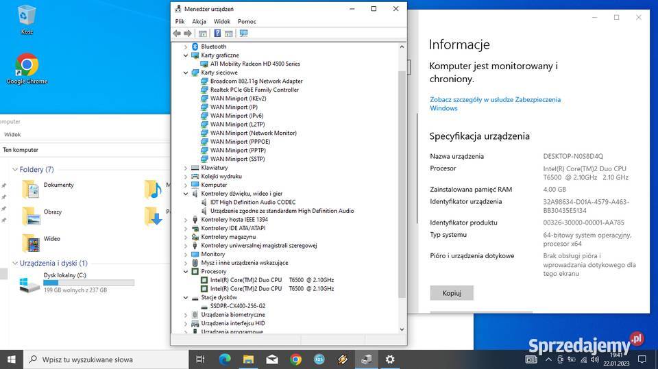 Laptop HP Pavillon dv61220ew c2duo 4GB 250SSD Pozostałe Tomaszów Mazowiecki