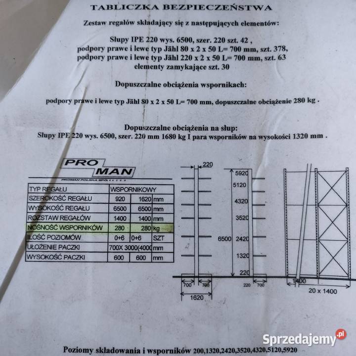 Regały wspornikowe jednostronne zestaw H650 Magazynowanie