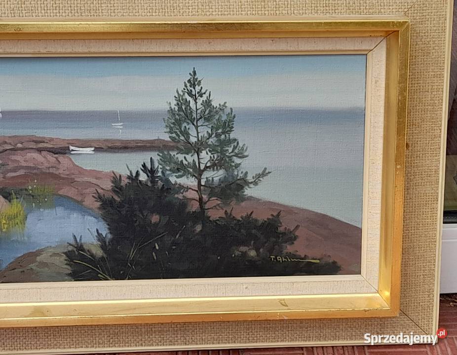 Tage Rudolf Ahlm Pejzaż morski cenny obraz Malarstwo Iłża