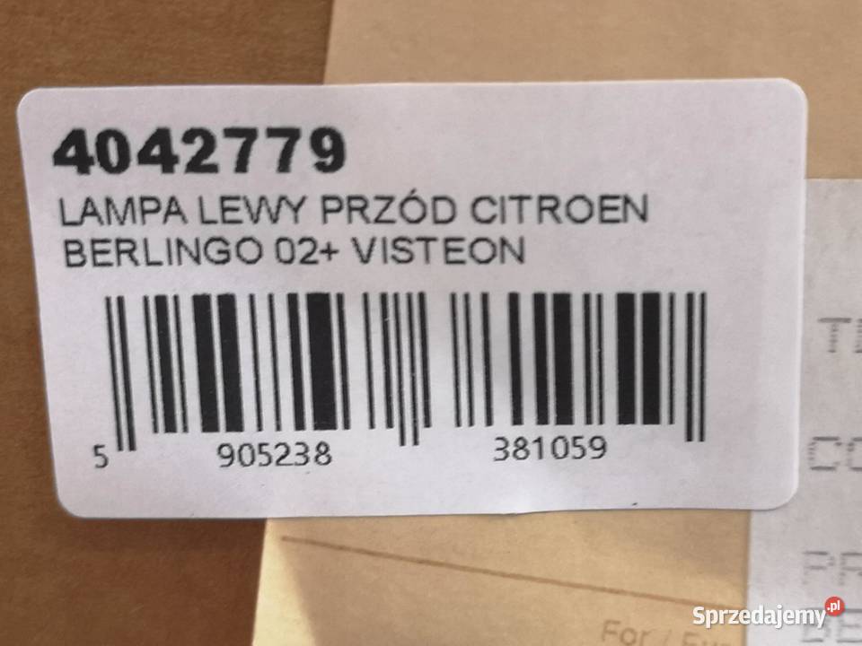 LAMPA LEWY PRZÓD CITROEN BERLINGO 20022010 NOWA Lampy przeciwmgielne
