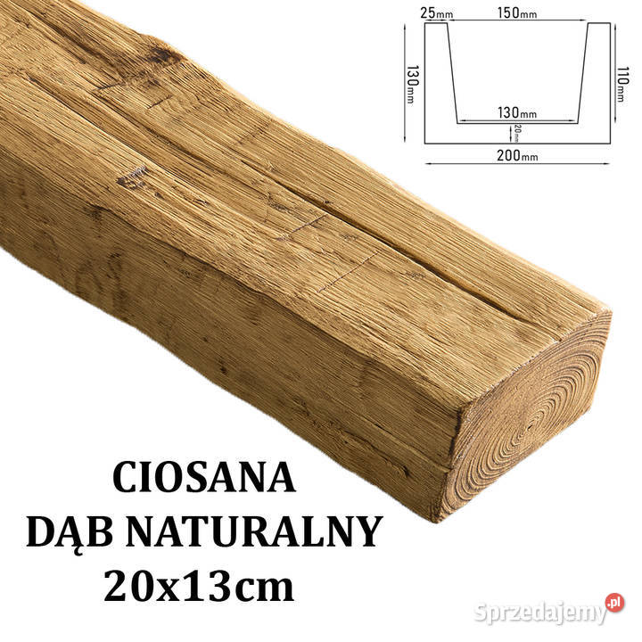 Belka Rustykalna Ciosana 20x13 DĄB NATURALNY Gdów