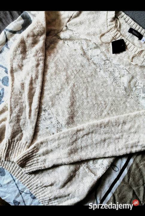 100 BAWEŁNA sweter sweterek Jessica CA Wstawki brązowy/beżowy Leszno